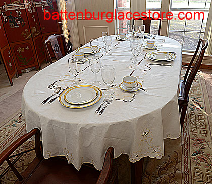 Imperial Style Tablecloth. 48x66" OVAL EGGNOG color